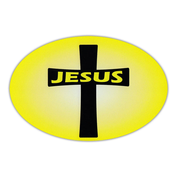 Oval Magnet - Jesus (Yellow, Black Cross)