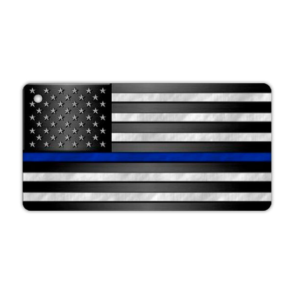 Aluminum Keychain - Thin Blue Line United States Flag (Police Department)