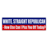 Bumper Sticker - White, Straight, Republican - How Else Can I Piss You Off Today?  