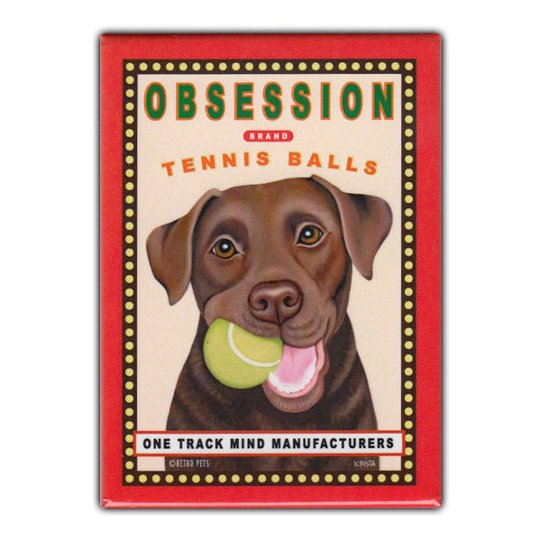 Refrigerator Magnet - Obsession Tennis Balls, Chocolate Lab