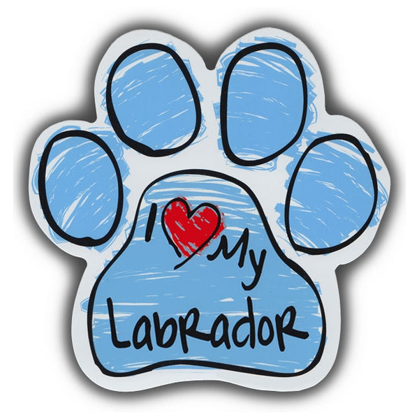 Blue Scribble Dog Paw Magnet - I Love My Labrador Retriever