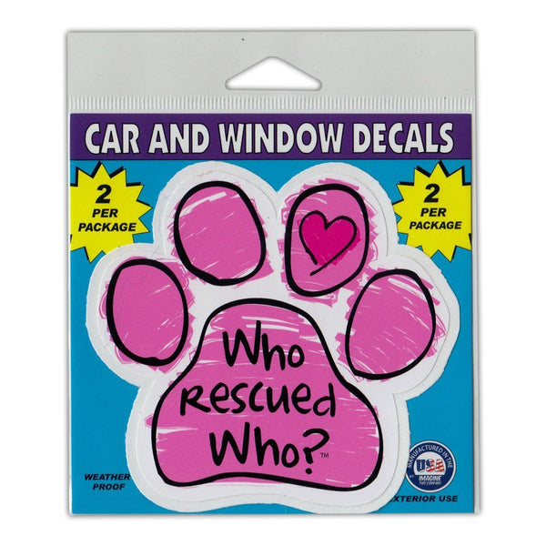Window Decals (2-Pack) - Who Rescued Who?, Pink (4.25" x 4")