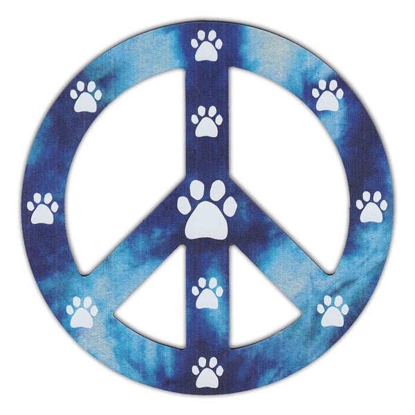 Magnet - Peace Sign, Blue Design w/Paw Prints (4.75" Round)