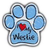 Blue Scribble Dog Paw Magnet - I Love My Westie