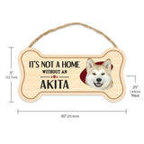 Sign, Wood, Dog Bone, It's Not A Home Without An Akita, 10" x 5"