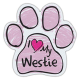 Pink Scribble Dog Paw Magnet - I Love My Westie