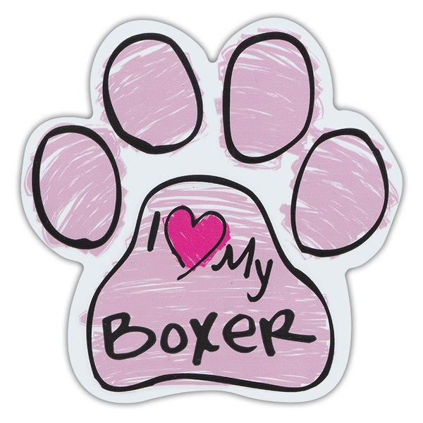 Pink Scribble Dog Paw Magnet - I Love My Boxer
