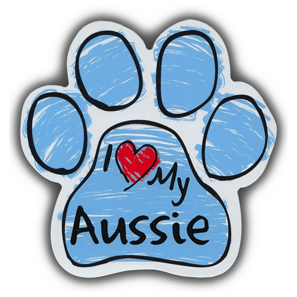 Blue Scribble Dog Paw Magnet - I Love My Aussie