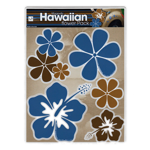 Magnet Variety Pack - Blue/Brown Hawaiian Flowers, 2" to 3.5" Wide Each
