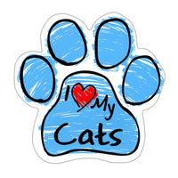 Blue Scribble Cat Paw Magnet - I Love My Cats