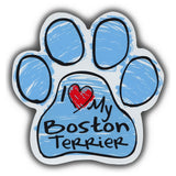 Blue Scribble Dog Paw Magnet - I Love My Boston Terrier