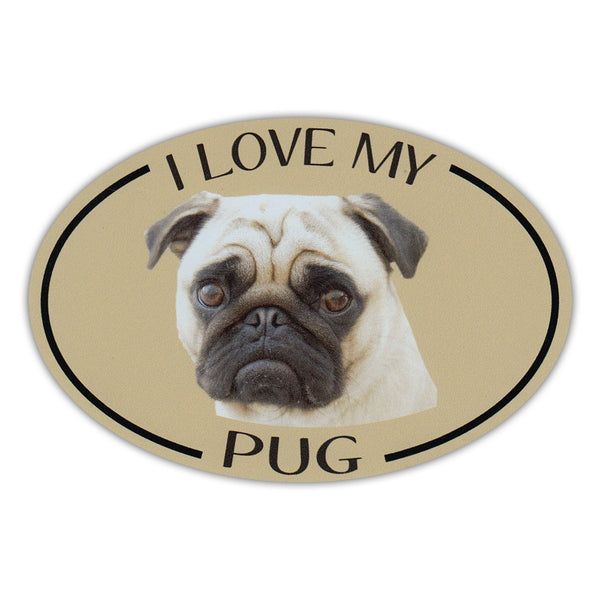 Oval Dog Magnet - I Love My Pug