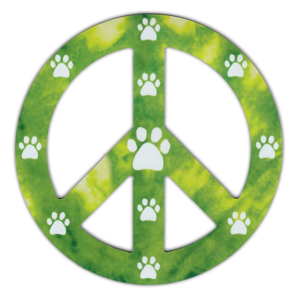 Magnet - Peace Sign, Green Design w/Paw Prints (4.75" Round)