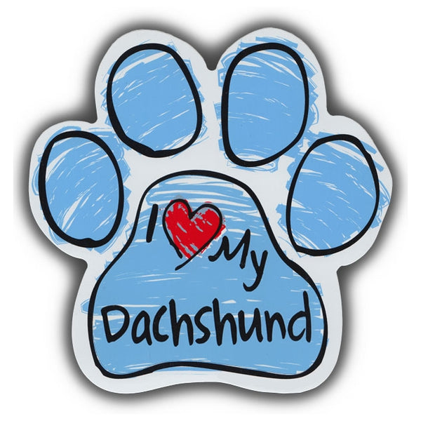 Blue Scribble Dog Paw Magnet - I Love My Dachshund