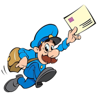 Mailman graphic holding a postcard