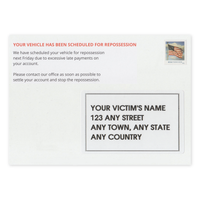 Prank Postcard (Fake Repo Notice) - Ready To Mail